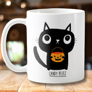 Caneca De Café Gato Bonito de Halloween pedindo doces