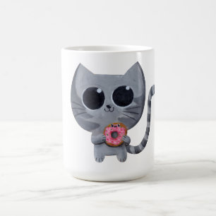 Caneca De Café Gato bonito de Kawaii com rosquinha