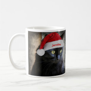 Caneca De Café Gato bonito do Natal, nome personalizado de w no