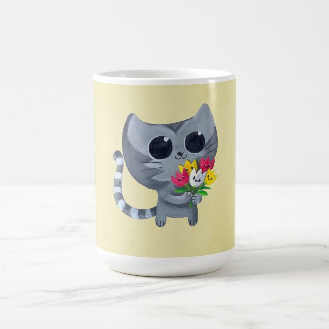 Caneca De Café Gato bonito e flores do gatinho (Centro)