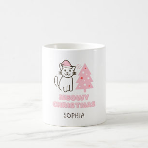 Caneca De Café Gato bonito em Santa Hat e Árvore Pastel de Natal