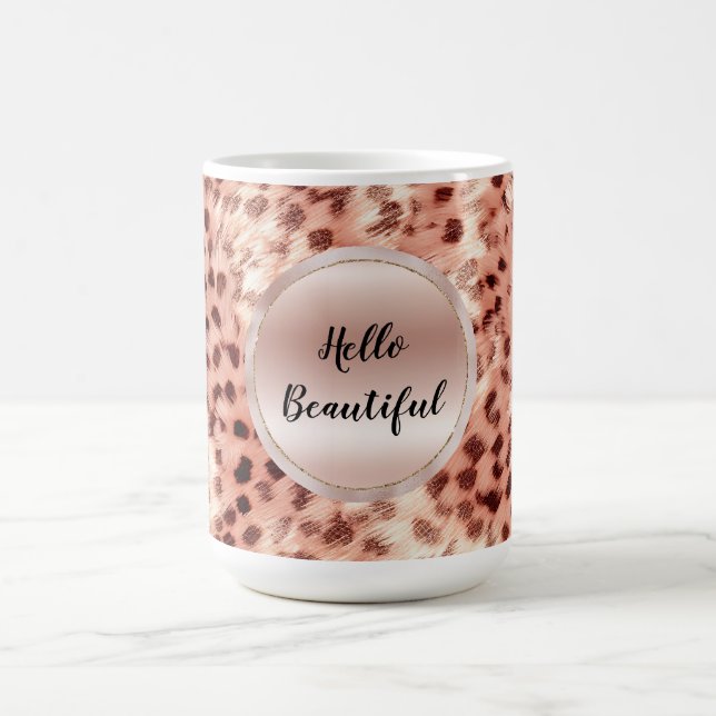 Caneca De Café Gato Bonito, Rosa Dourado, Leopardo (Centro)