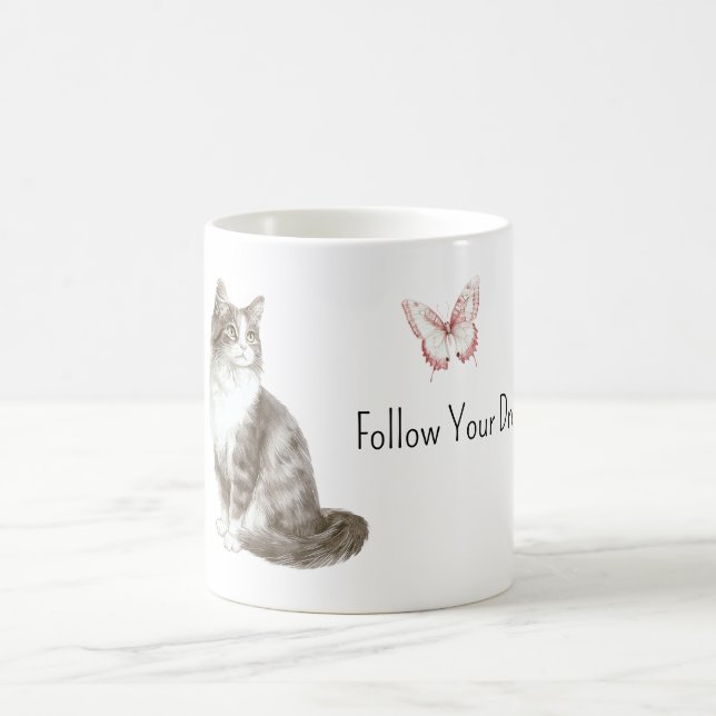 Caneca De Café Gato Borboleta Rosa Sonhos (Centro)