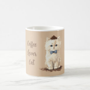 Caneca De Café Gato Branco Amante de Café com Creme Laço Azul