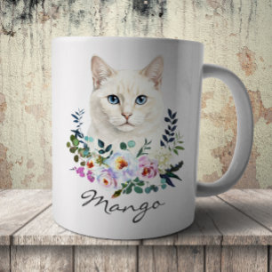 Caneca De Café Gato Branco Aquarela