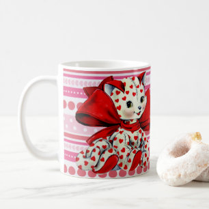 Caneca De Café Gato branco com corações Dias de os namorados de v