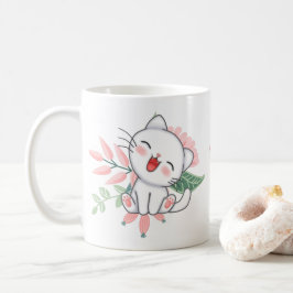 Caneca De Café gato branco com flor
