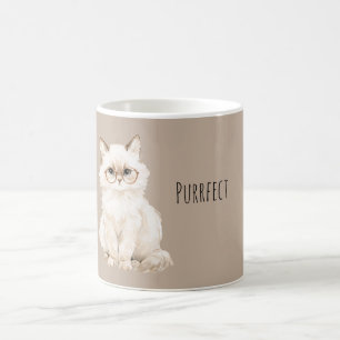 Caneca De Café Gato Branco Creme de Cacau com Óculos Purrfeito