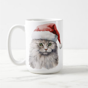 CANECA DE CAFÉ GATO BRANCO LONGO CABELO FLUFFY COM CHAPA SANTA