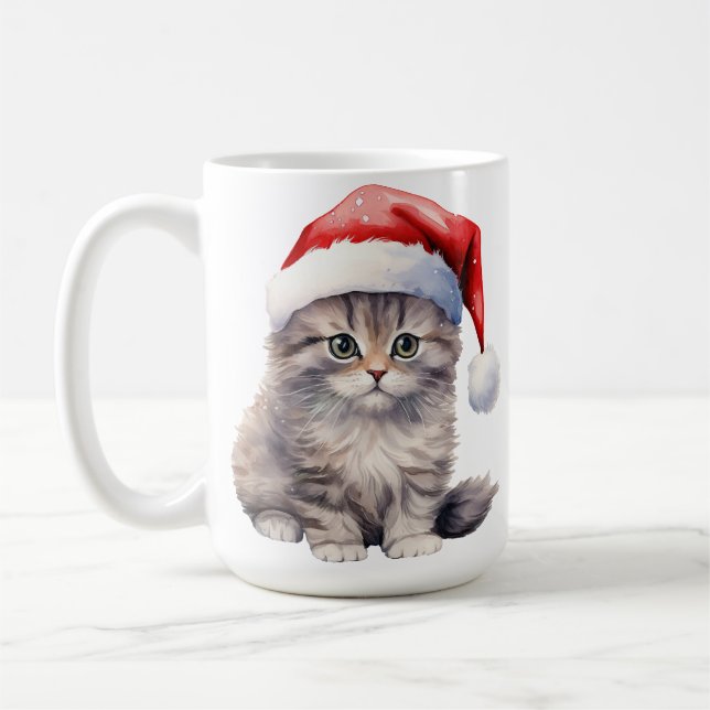 CANECA DE CAFÉ GATO BRANCO LONGO CABELO FLUFFY COM CHAPA SANTA (Esquerda)