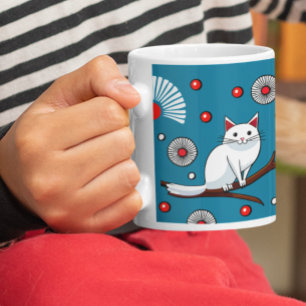 Caneca De Café Gato Branco Oriental Japonês