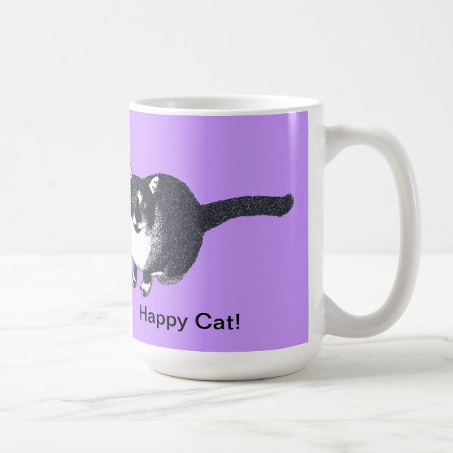 Caneca De Café Gato branco preto e bonito em Pointilismo. (Direita)