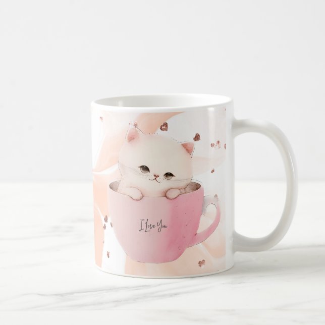 Caneca De Café Gato branco-rosado em uma taça de chá (Direita)