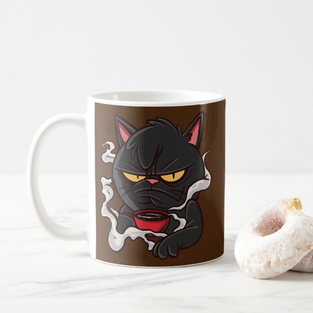 Caneca De Café Gato-Café Bravo, Gatinho-De-Café  (Com Donut)