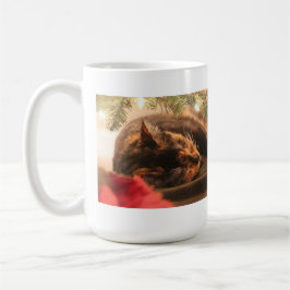 Caneca De Café Gato Calico Fofo Dormindo sob a Árvore de Natal