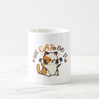 Caneca De Café Gato Calico Fofo "Nós Conseguimos Fazer" Motivação