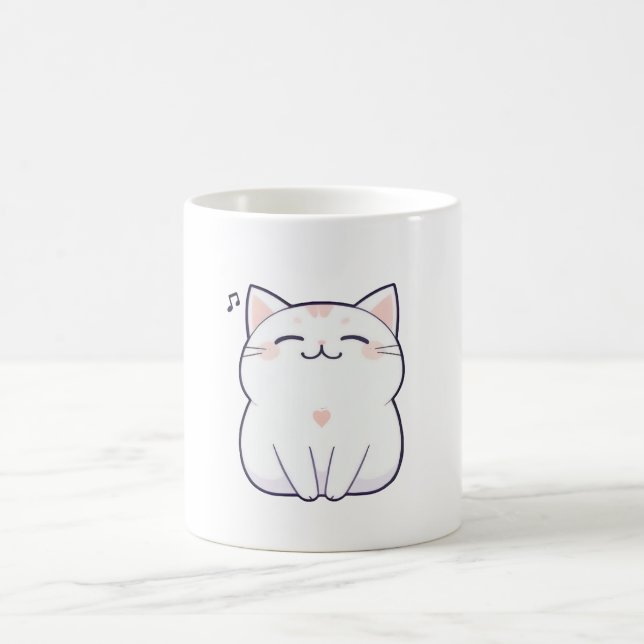 Caneca De Café Gato Cantando com Nota Musical Design Kawaii (Centro)