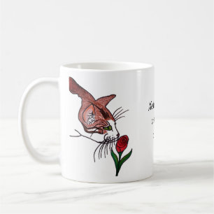 Caneca De Café Gato Cheirando uma Rosa