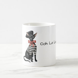 Caneca De Café Gato Chic Paris Arco Vermelho Listras Pretas e Bra