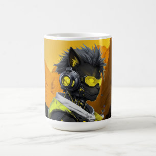 Caneca De Café Gato Cibernético Gato Hacker Neon Futurista Cibe