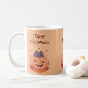 Caneca De Café Gato Cinza Abóbora de Halloween Fofo