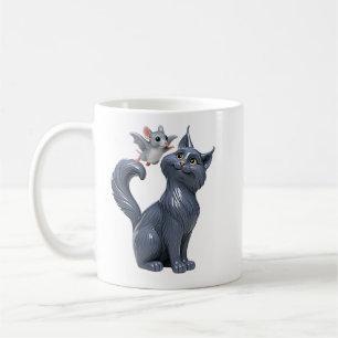Caneca De Café Gato Cinza e Morcego