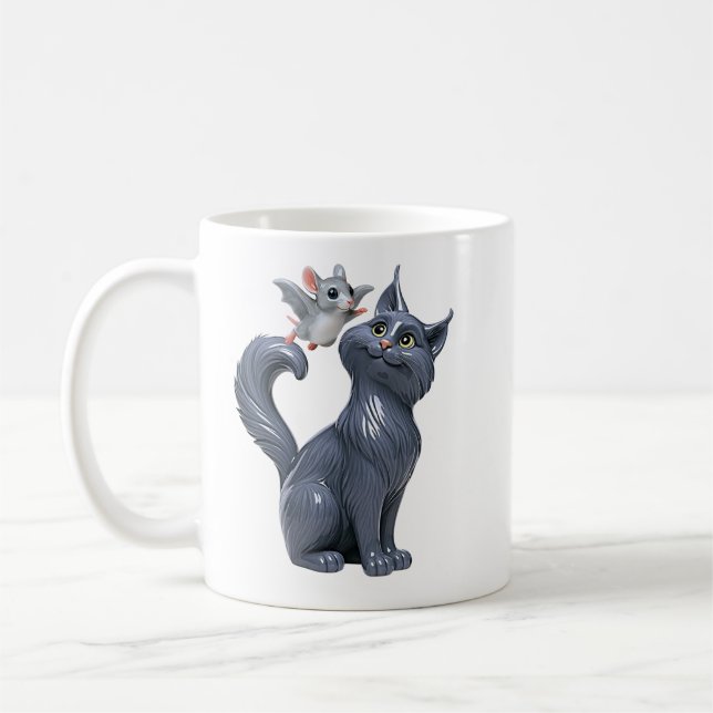 Caneca De Café Gato Cinza e Morcego (Esquerda)