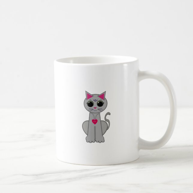 Caneca De Café Gato Cinza Feliz Divertido Fofo (Direita)
