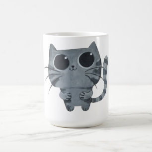 Caneca De Café Gato cinzento bonito com olhos roxos grandes