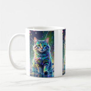 Caneca De Café Gato colorido, salpicos, pintura, formando de colo