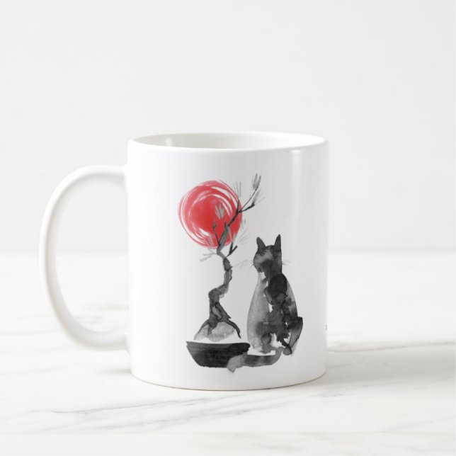 Caneca De Café Gato com Bonsai e Cota Buda (Esquerda)