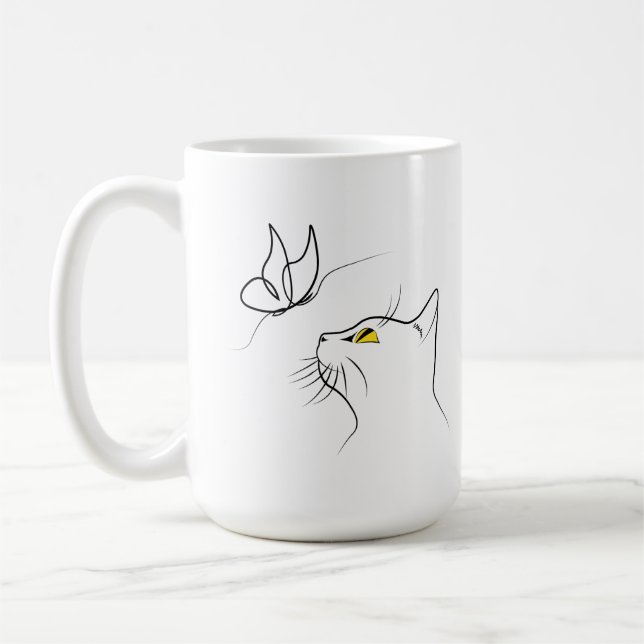Caneca De Café Gato com borboleta Abstrato Minimalística (Esquerda)