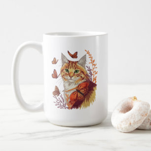 Caneca De Café Gato com Borboletas Monarcas