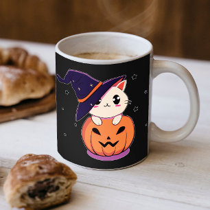 Caneca De Café Gato com chapéu de bruxa no Jack-O-Lantern de Hall