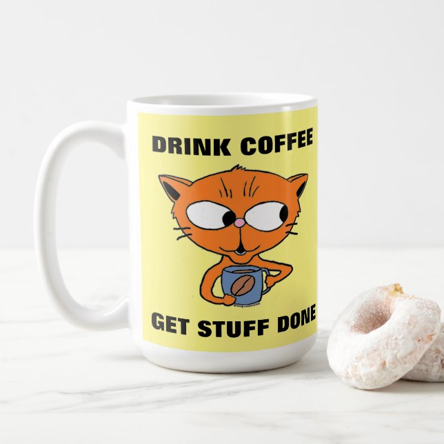 Caneca De Café Gato com Dito Divertido (Com Donut)