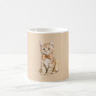 Caneca De Café Gato com Gravata Borboleta Pêssego