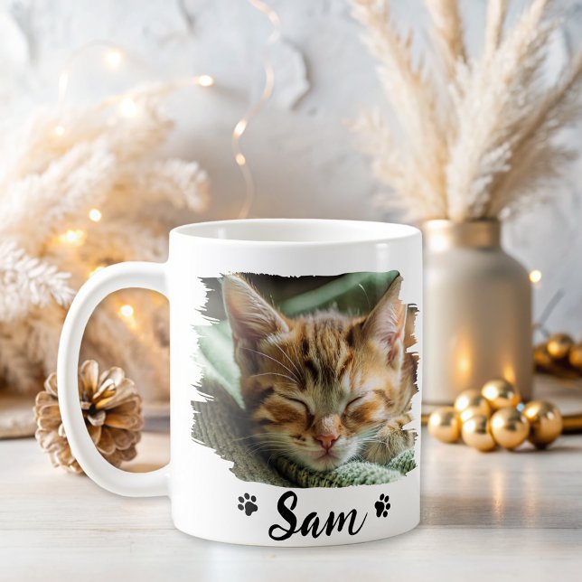 Caneca De Café gato com nome de foto bonito 2 (Criador carregado)