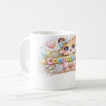 Gato Congratulações Kawaii Fofo Floral Rosa Pastel