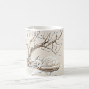 Caneca De Café Gato Creme Debaixo dos Galhos da Árvore