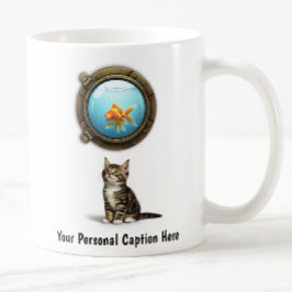 Caneca De Café Gato curioso e Dentro de peixe-dourado a Porthole