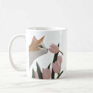 Caneca De Café Gato Curioso Floral de Primavera