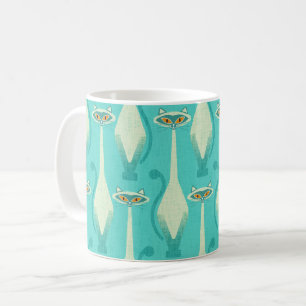 Caneca De Café Gato curioso siamês - turquesa e laranja