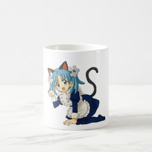 Caneca De Café Gato da estudante do Anime em seus joelhos no