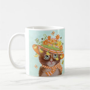 Caneca De Café Gato da páscoa na capota da páscoa com borboleta