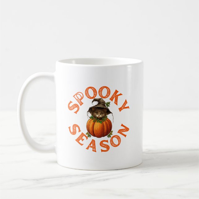 Caneca De Café Gato de Abóbora da Temporada Assustadora (Esquerda)