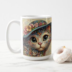 Caneca De Café Gato de Abstrato com Gato com Chapéu