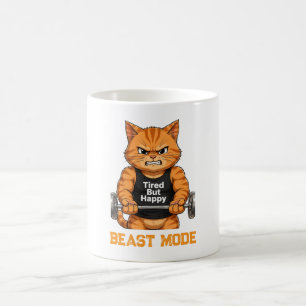 Caneca De Café Gato de Academia Engraçado Modo Fera Cansado Mas F