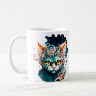 Caneca De Café Gato de aquarela no estilo steampunk