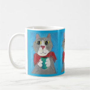 Caneca De Café Gato de Arte Foliar de cinzas com Café Boneco