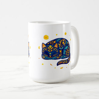 Caneca De Café Gato de Arte Popular em Azul